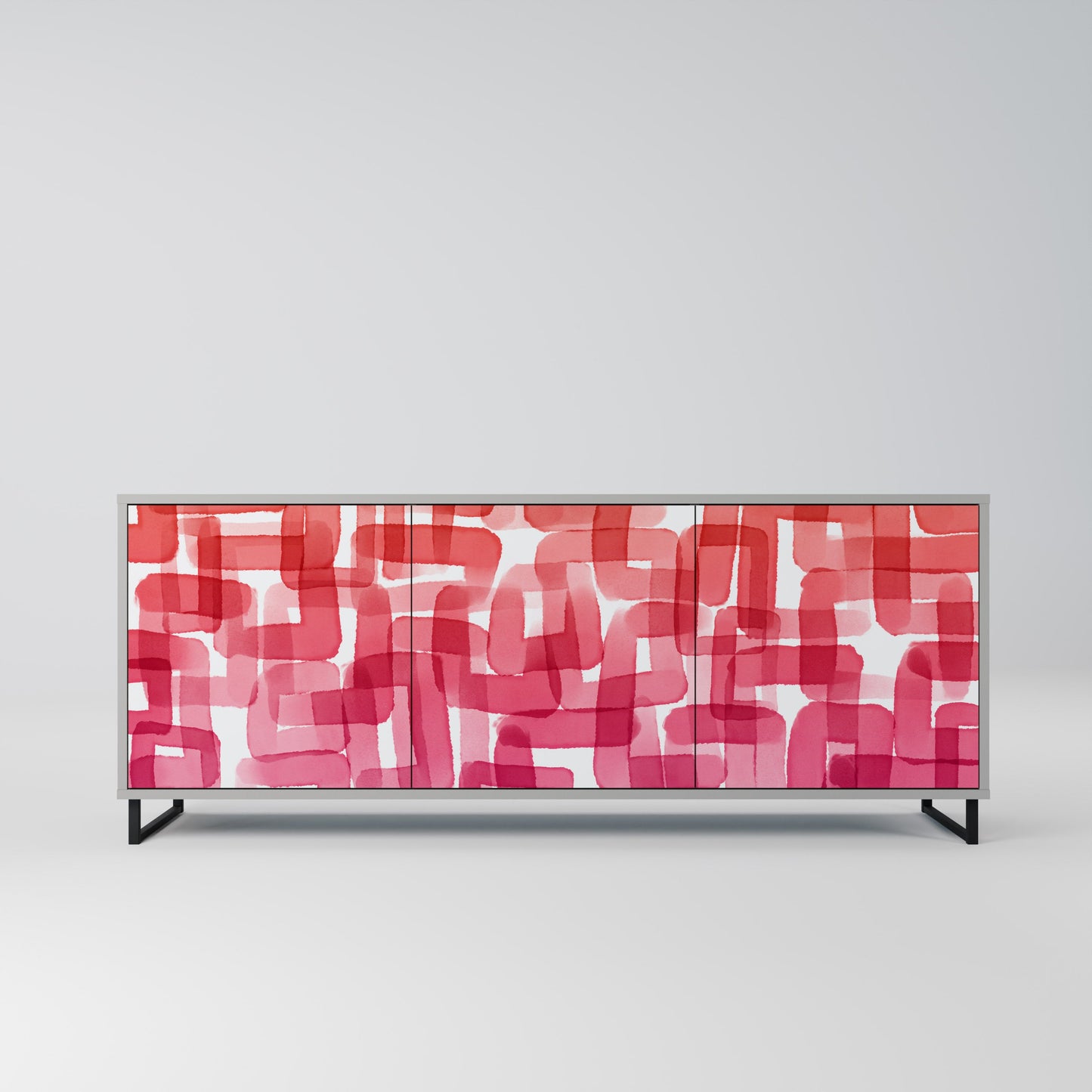 KALEIDOSCOPIC CUBISM 3-Door Sideboard in Grey Finish