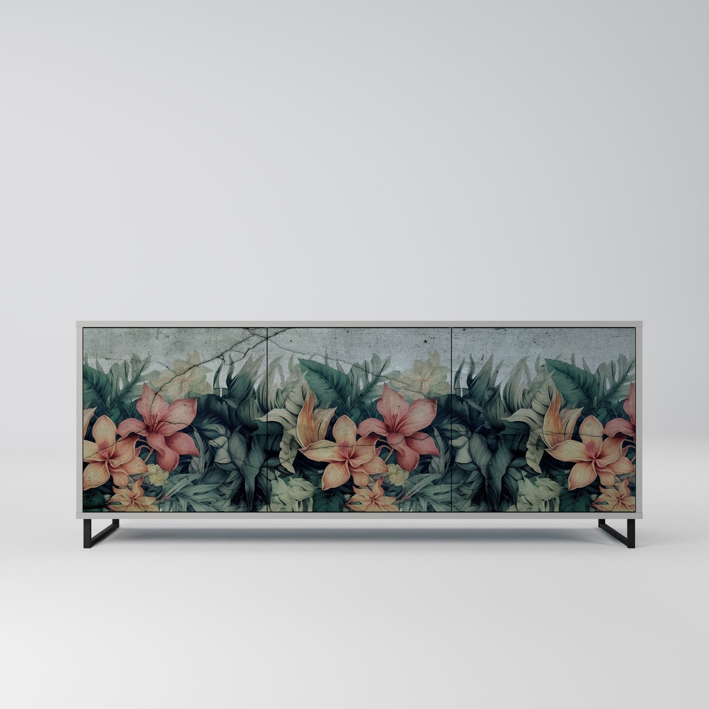 HEAVENLY BLOOM 3-Door Sideboard in Grey Finish