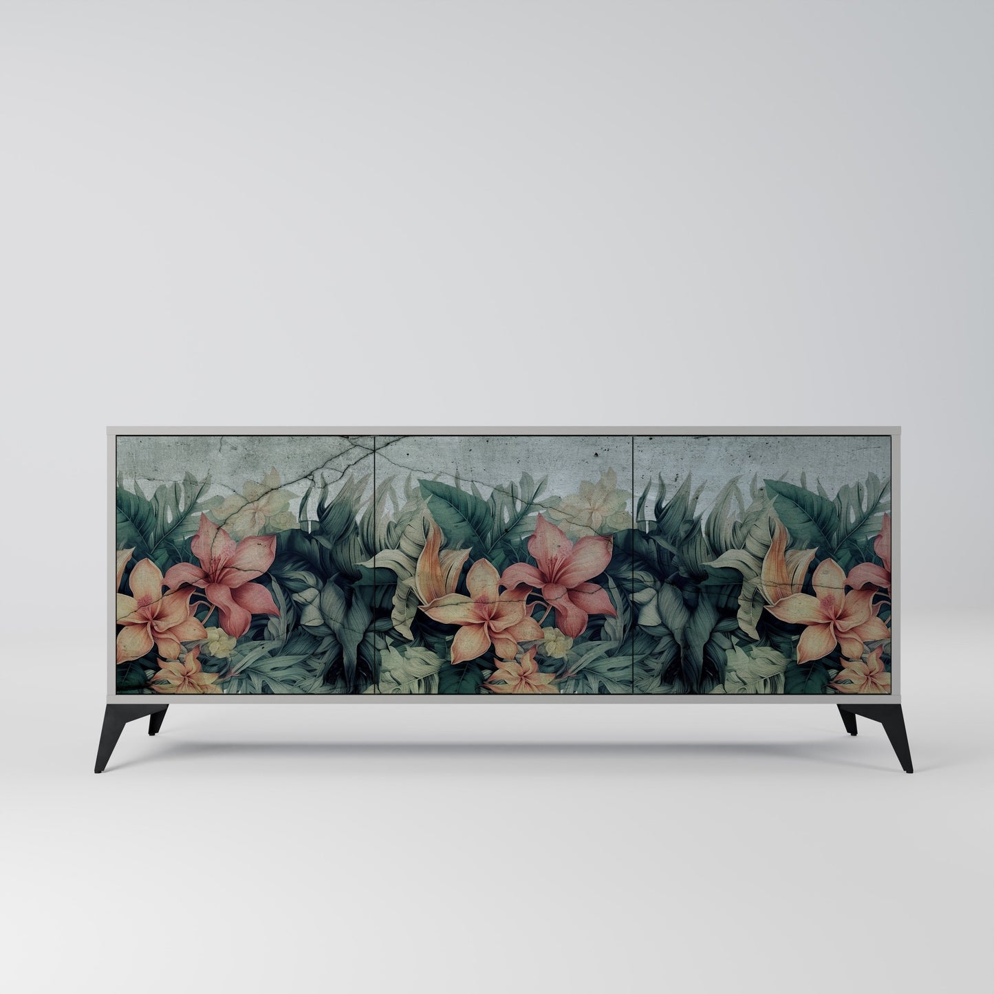 HEAVENLY BLOOM 3-Door Sideboard in Grey Finish