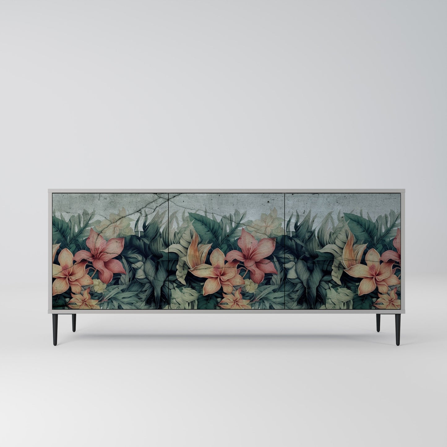 HEAVENLY BLOOM 3-Door Sideboard in Grey Finish