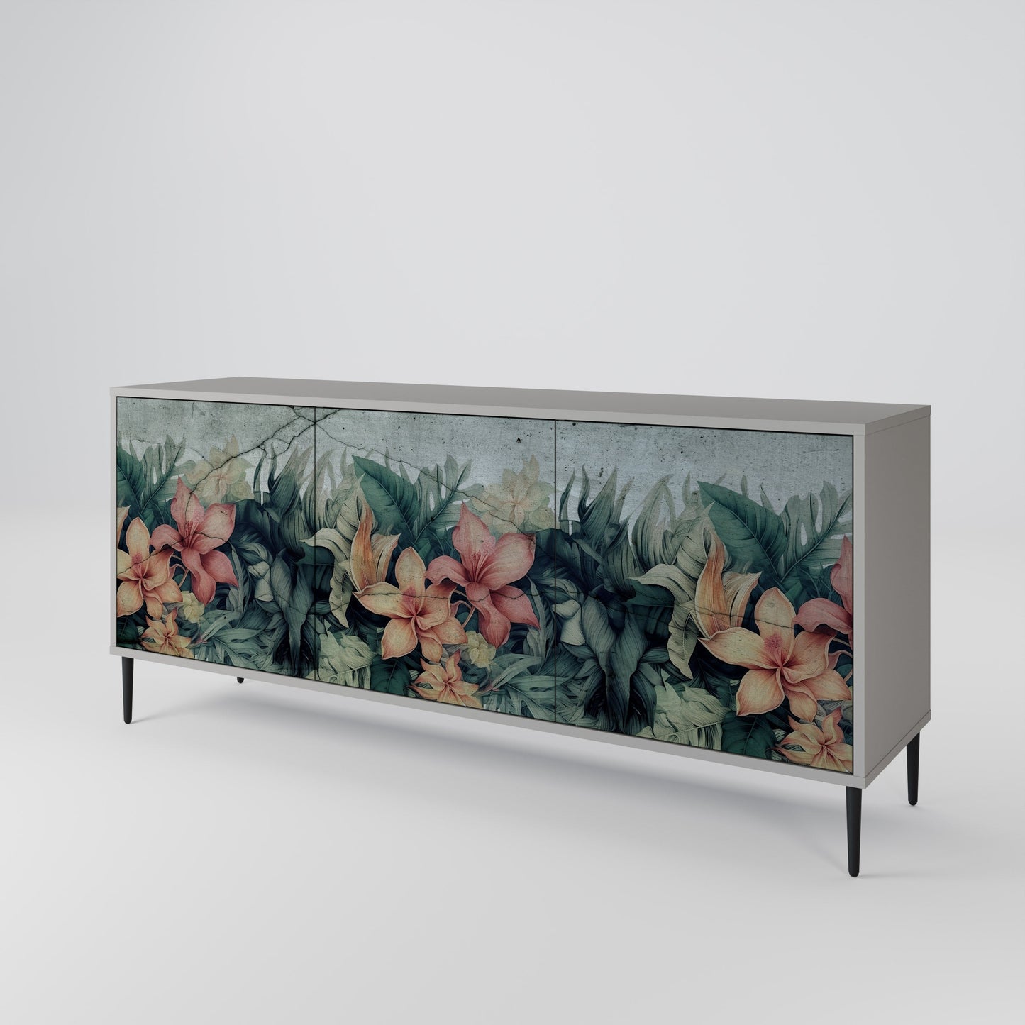 HEAVENLY BLOOM 3-Door Sideboard in Grey Finish