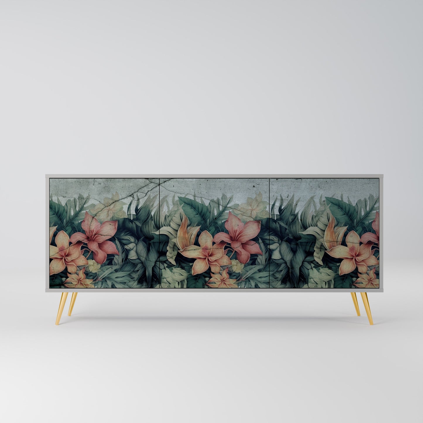 HEAVENLY BLOOM 3-Door Sideboard in Grey Finish