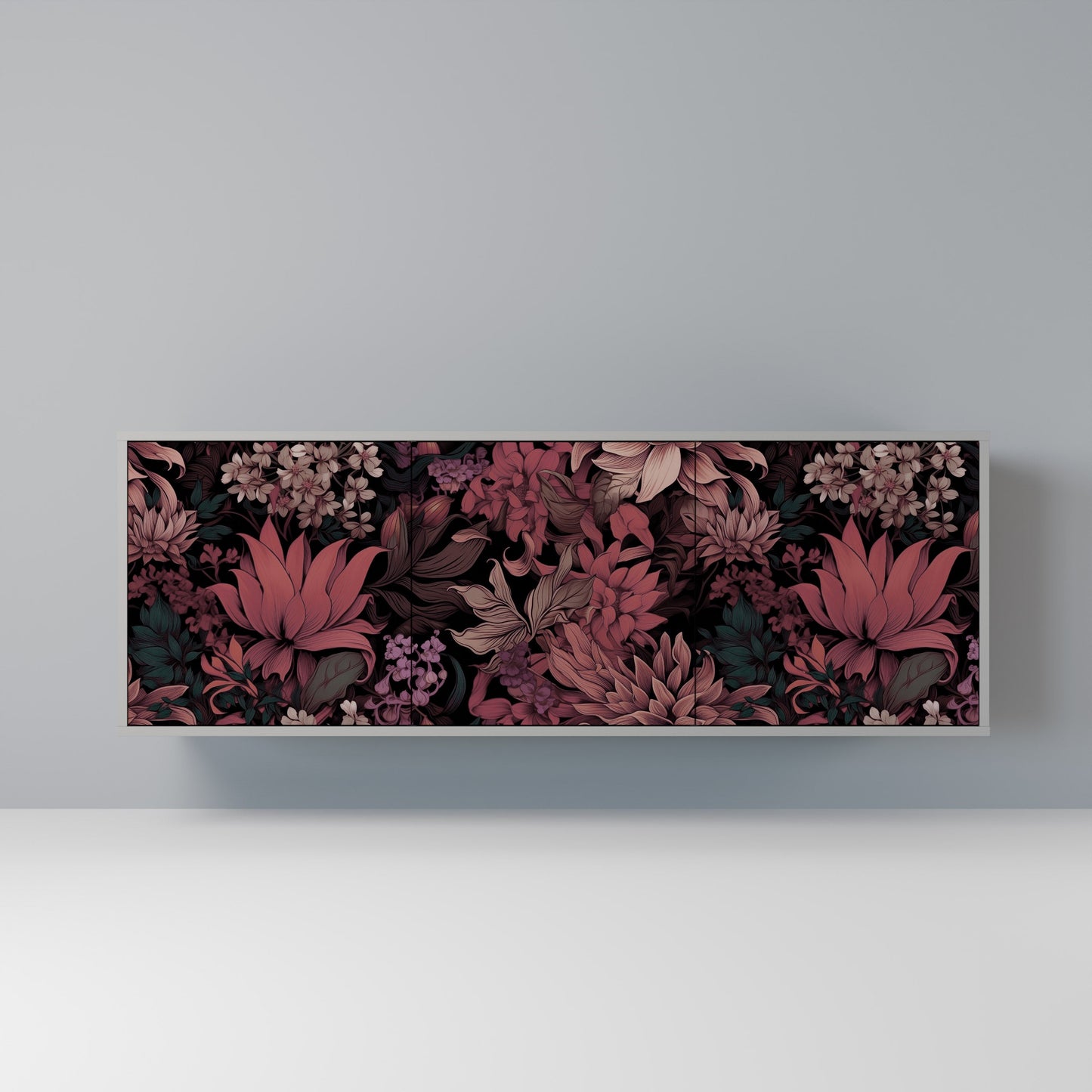 FLORAL WHISPER 3-Door Sideboard in Grey Finish