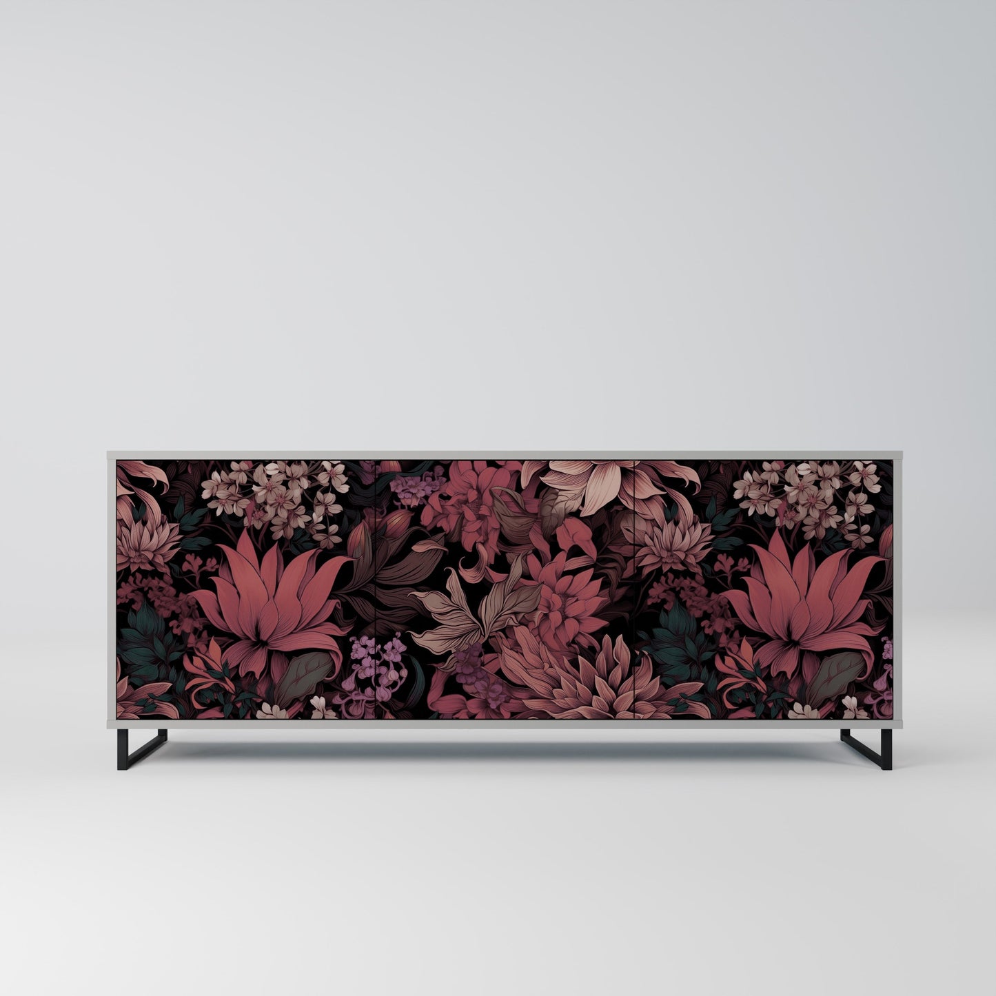 FLORAL WHISPER 3-Door Sideboard in Grey Finish