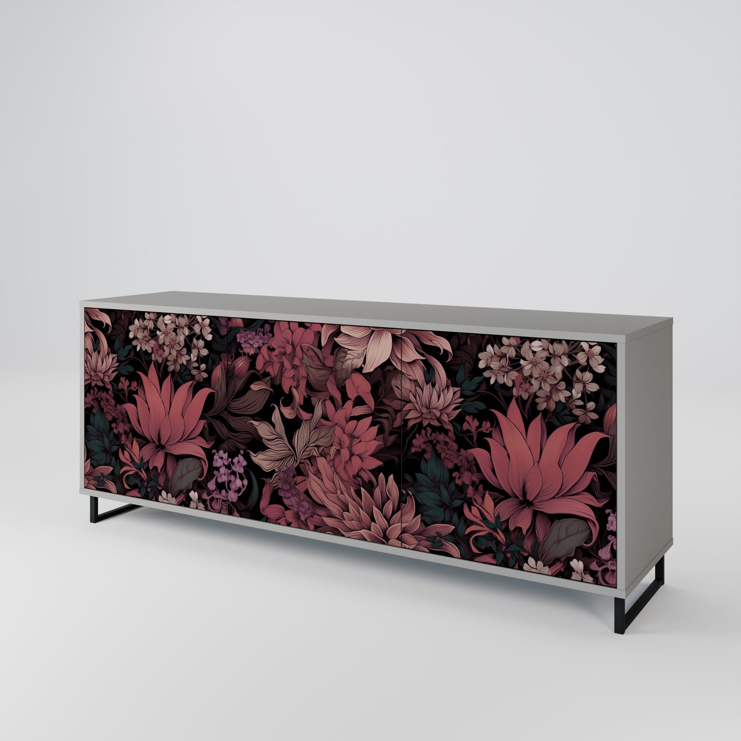 FLORAL WHISPER 3-Door Sideboard in Grey Finish