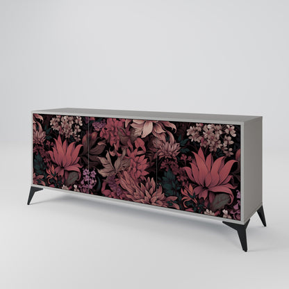 FLORAL WHISPER 3-Door Sideboard in Grey Finish