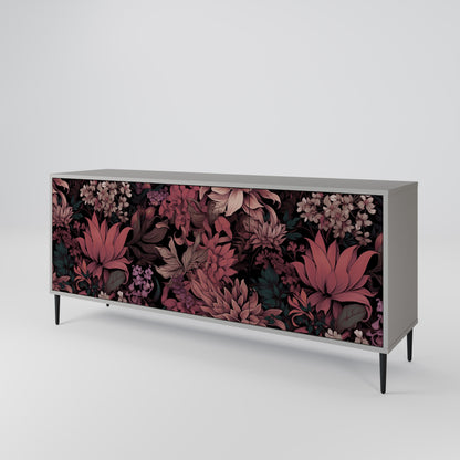 FLORAL WHISPER 3-Door Sideboard in Grey Finish