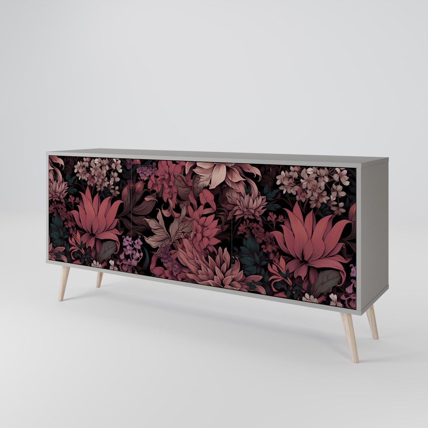 FLORAL WHISPER 3-Door Sideboard in Grey Finish