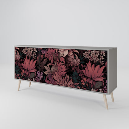 FLORAL WHISPER 3-Door Sideboard in Grey Finish