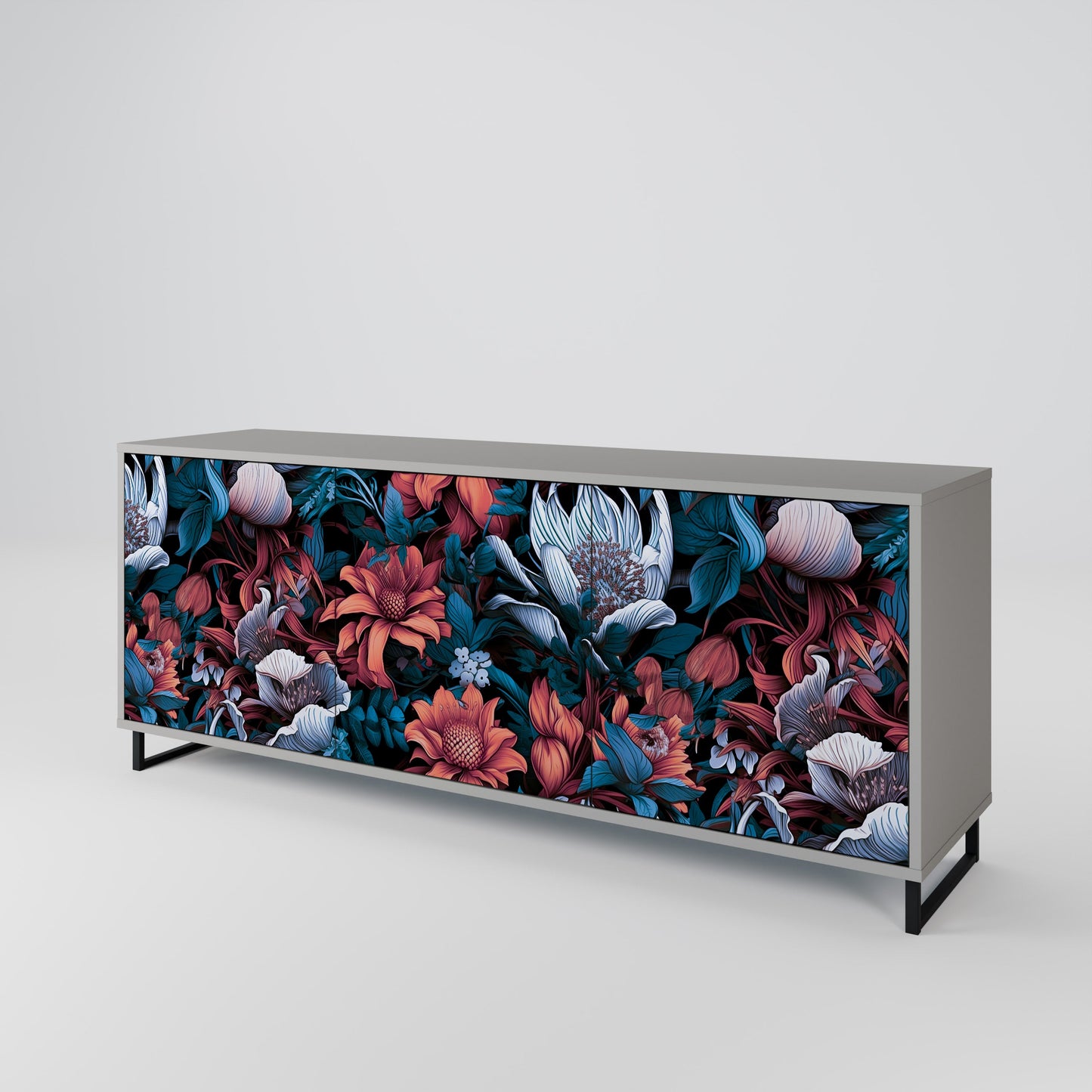 ETHEREAL BLOSSOMS 3-Door Sideboard in Grey Finish
