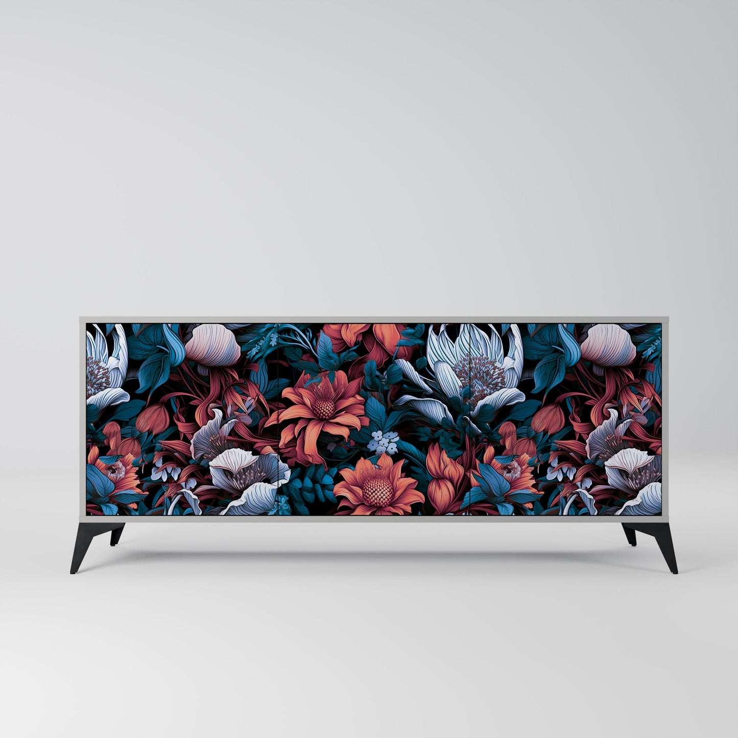 ETHEREAL BLOSSOMS 3-Door Sideboard in Grey Finish