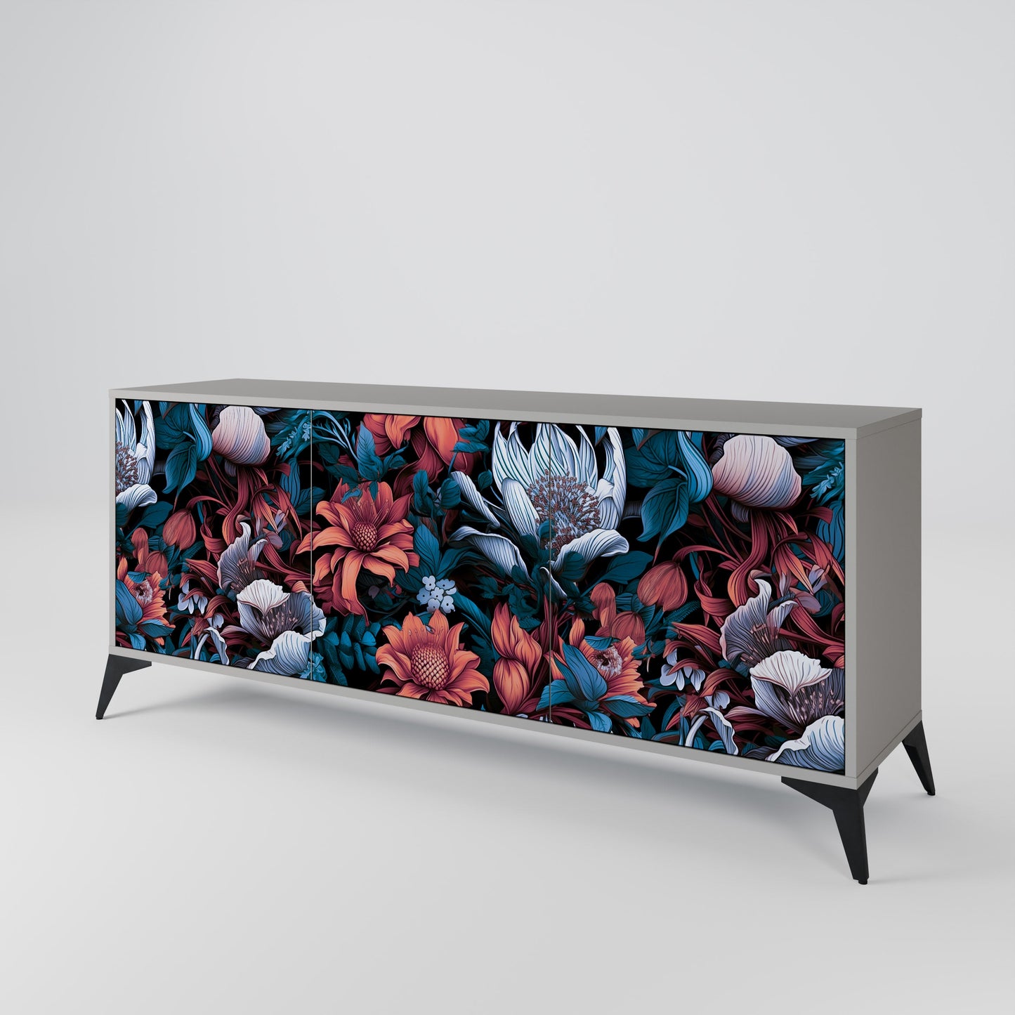 ETHEREAL BLOSSOMS 3-Door Sideboard in Grey Finish