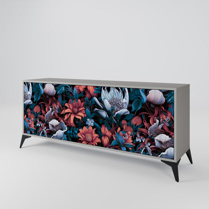 ETHEREAL BLOSSOMS 3-Door Sideboard in Grey Finish