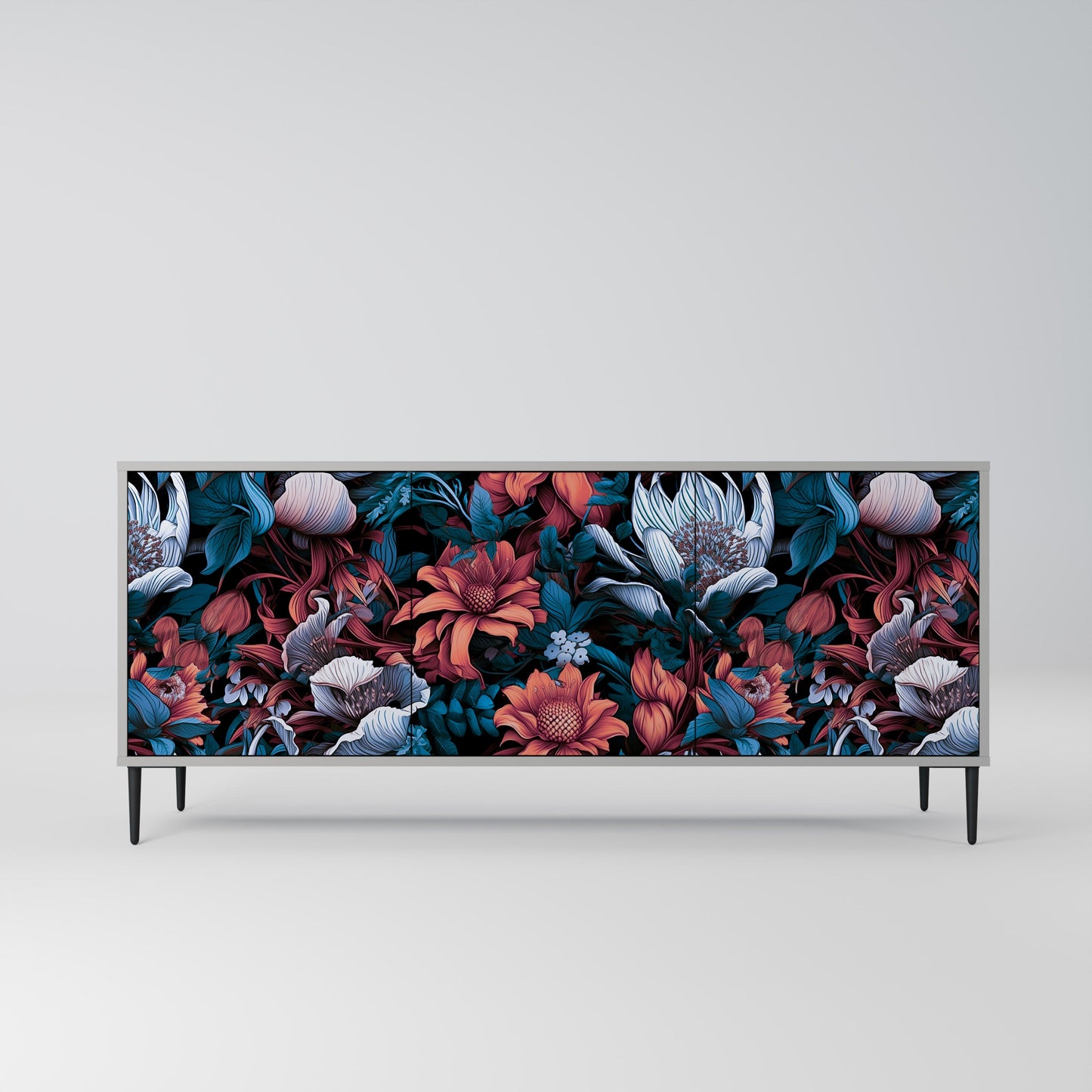 ETHEREAL BLOSSOMS 3-Door Sideboard in Grey Finish