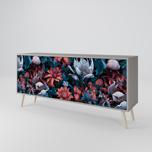 ETHEREAL BLOSSOMS 3-Door Sideboard in Grey Finish