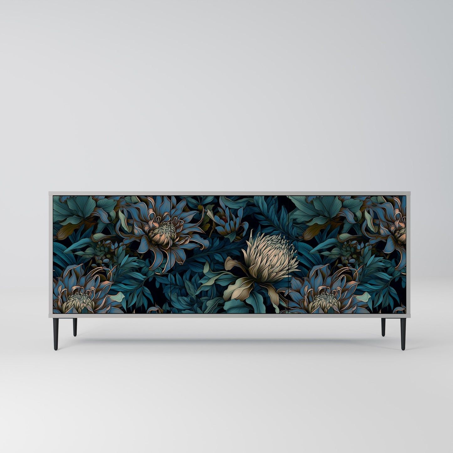 TWILIGHT BLOOM 3-Door Sideboard in Grey Finish