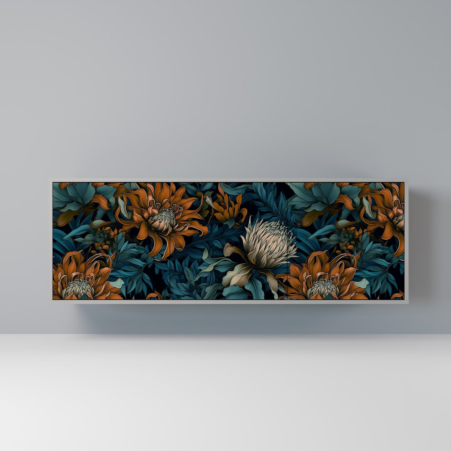 MORNING BLOOM 3-Door Sideboard in Grey Finish