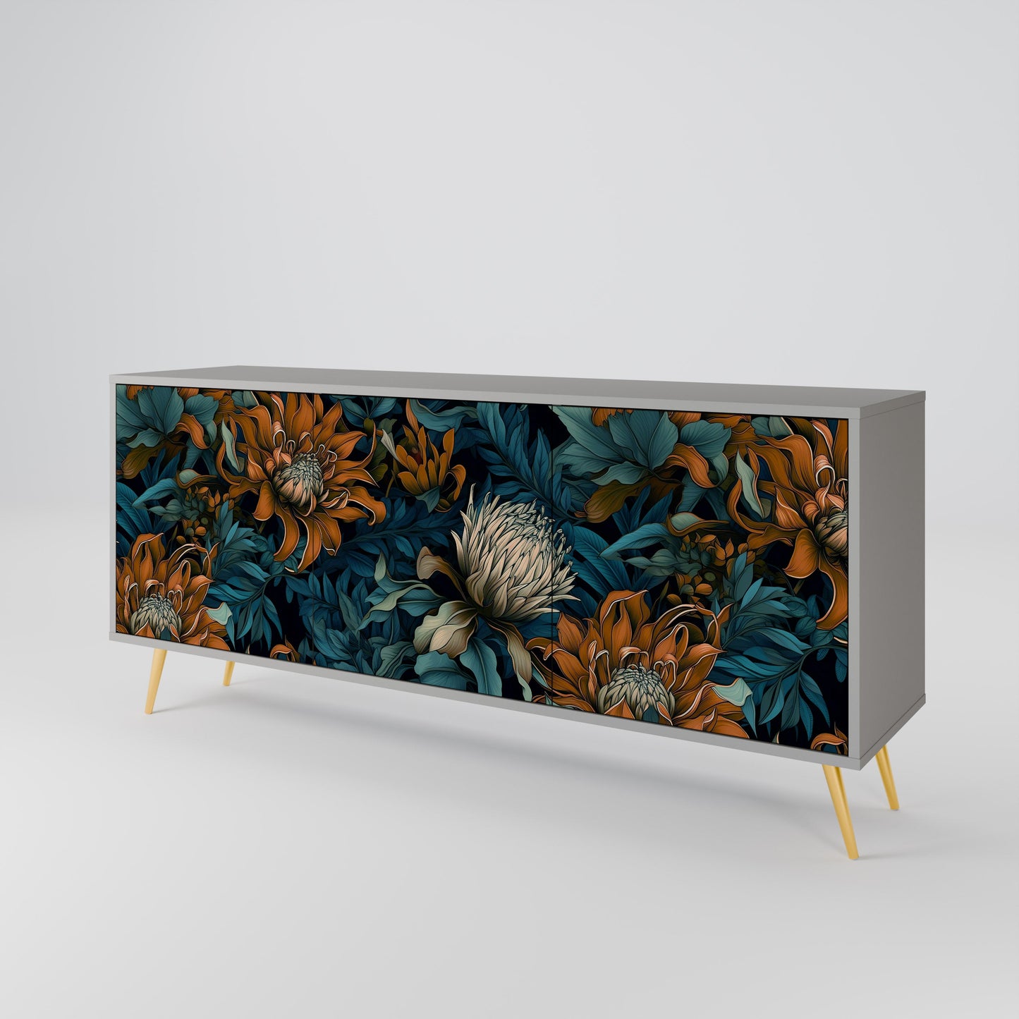 MORNING BLOOM 3-Door Sideboard in Grey Finish