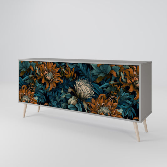 MORNING BLOOM 3-Door Sideboard in Grey Finish