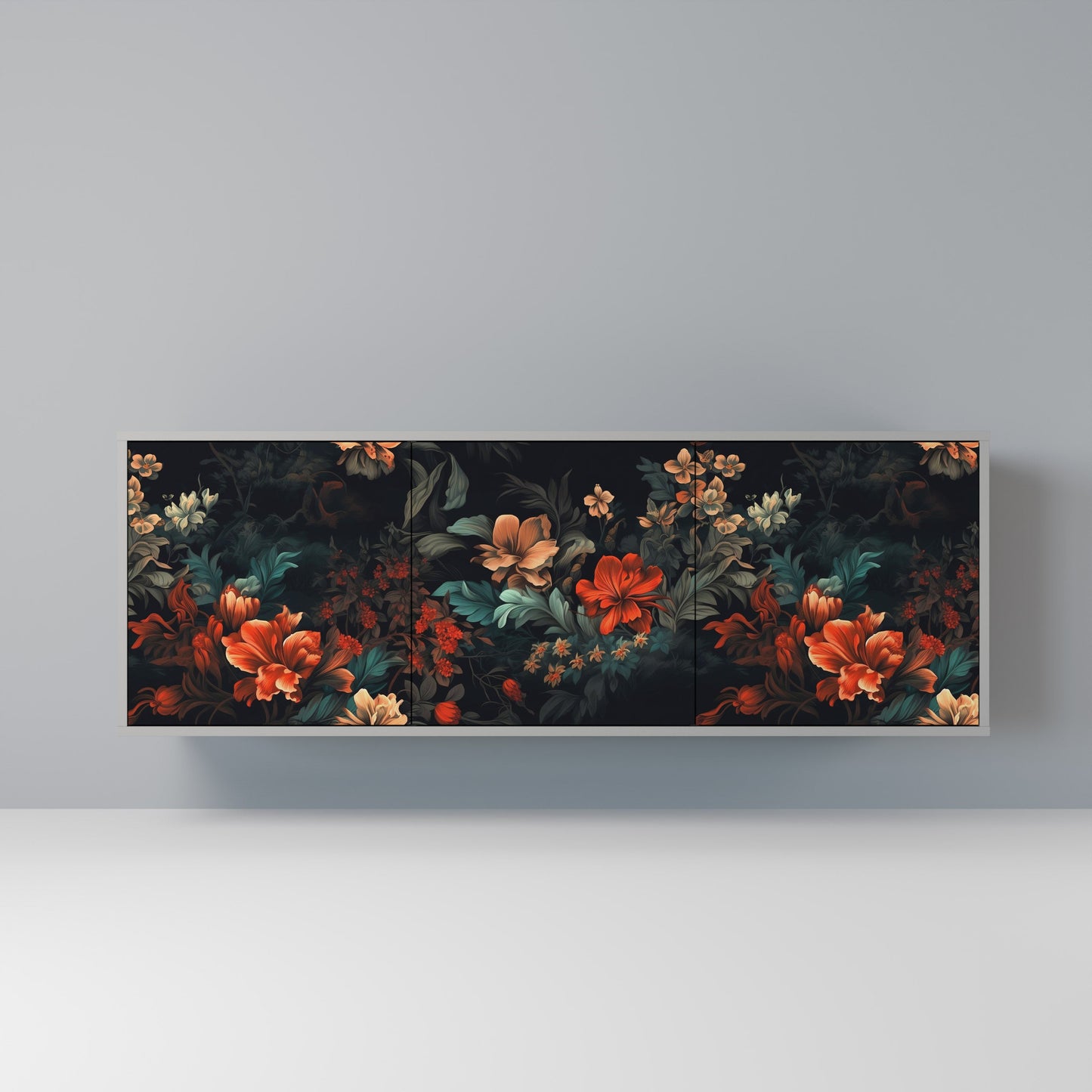 IMAGINARY BLOSSOM 3-Door Sideboard in Grey Finish