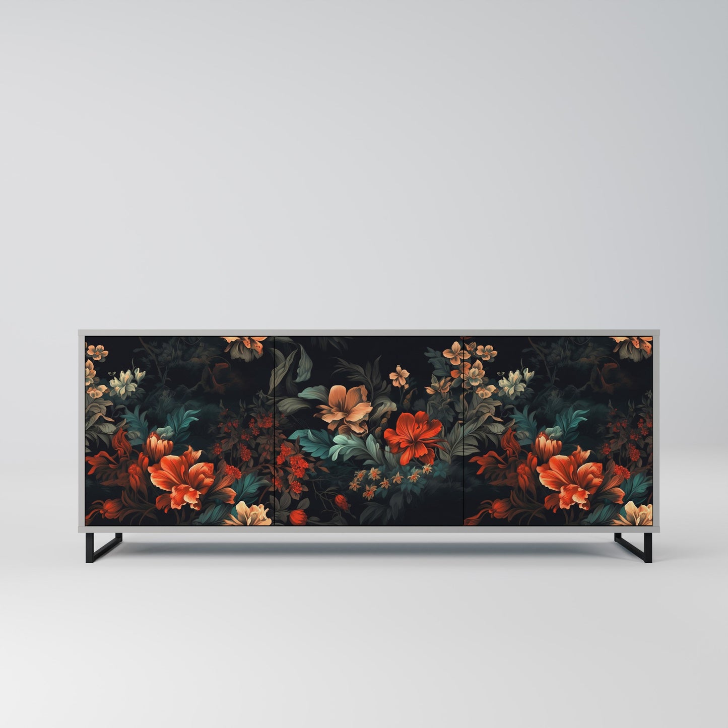 IMAGINARY BLOSSOM 3-Door Sideboard in Grey Finish