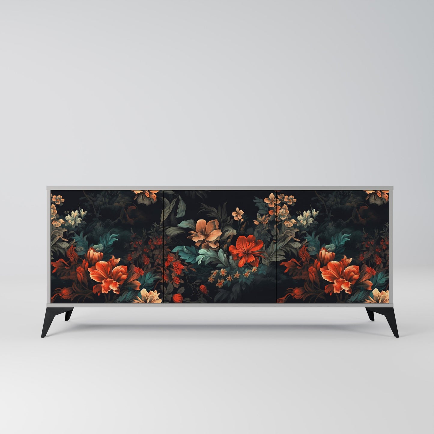 IMAGINARY BLOSSOM 3-Door Sideboard in Grey Finish