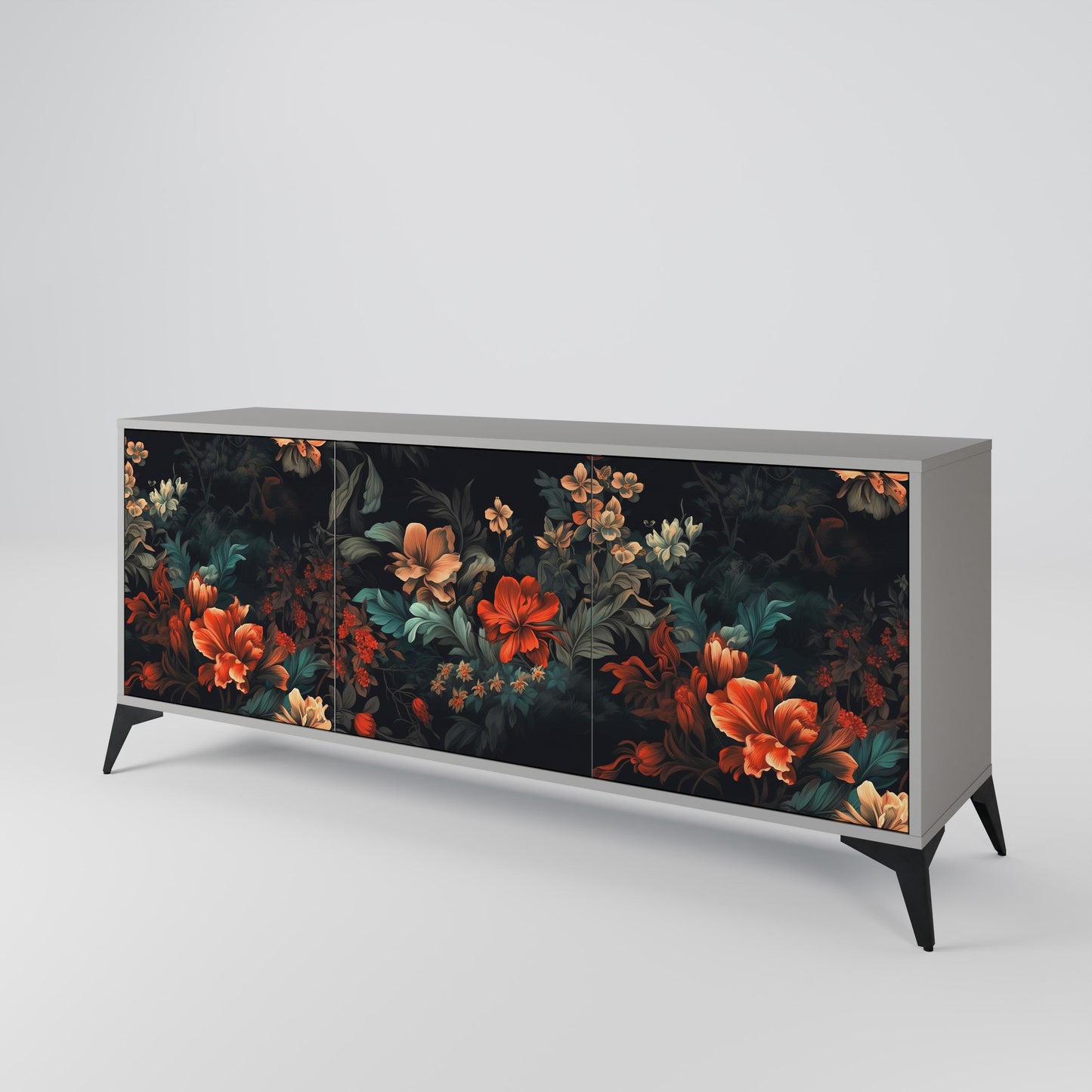 IMAGINARY BLOSSOM 3-Door Sideboard in Grey Finish