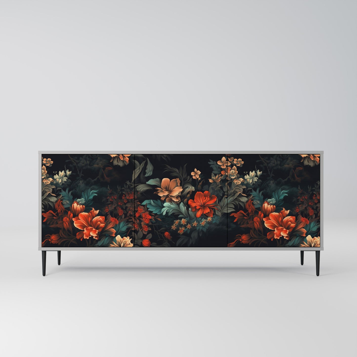 IMAGINARY BLOSSOM 3-Door Sideboard in Grey Finish