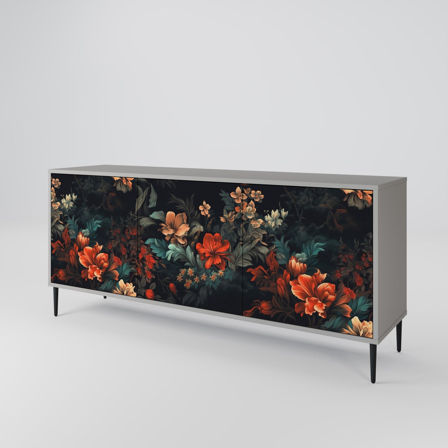 IMAGINARY BLOSSOM 3-Door Sideboard in Grey Finish