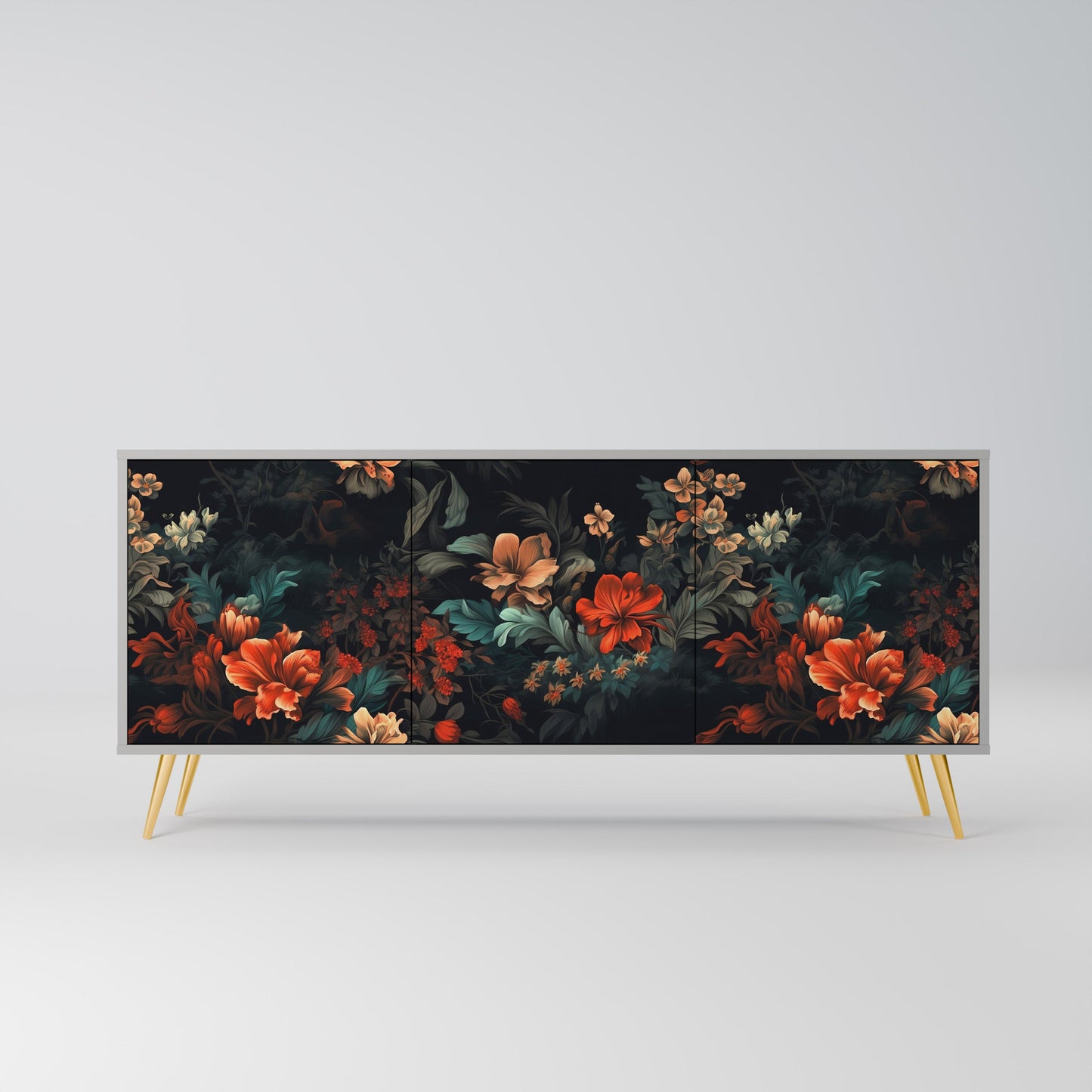 IMAGINARY BLOSSOM 3-Door Sideboard in Grey Finish