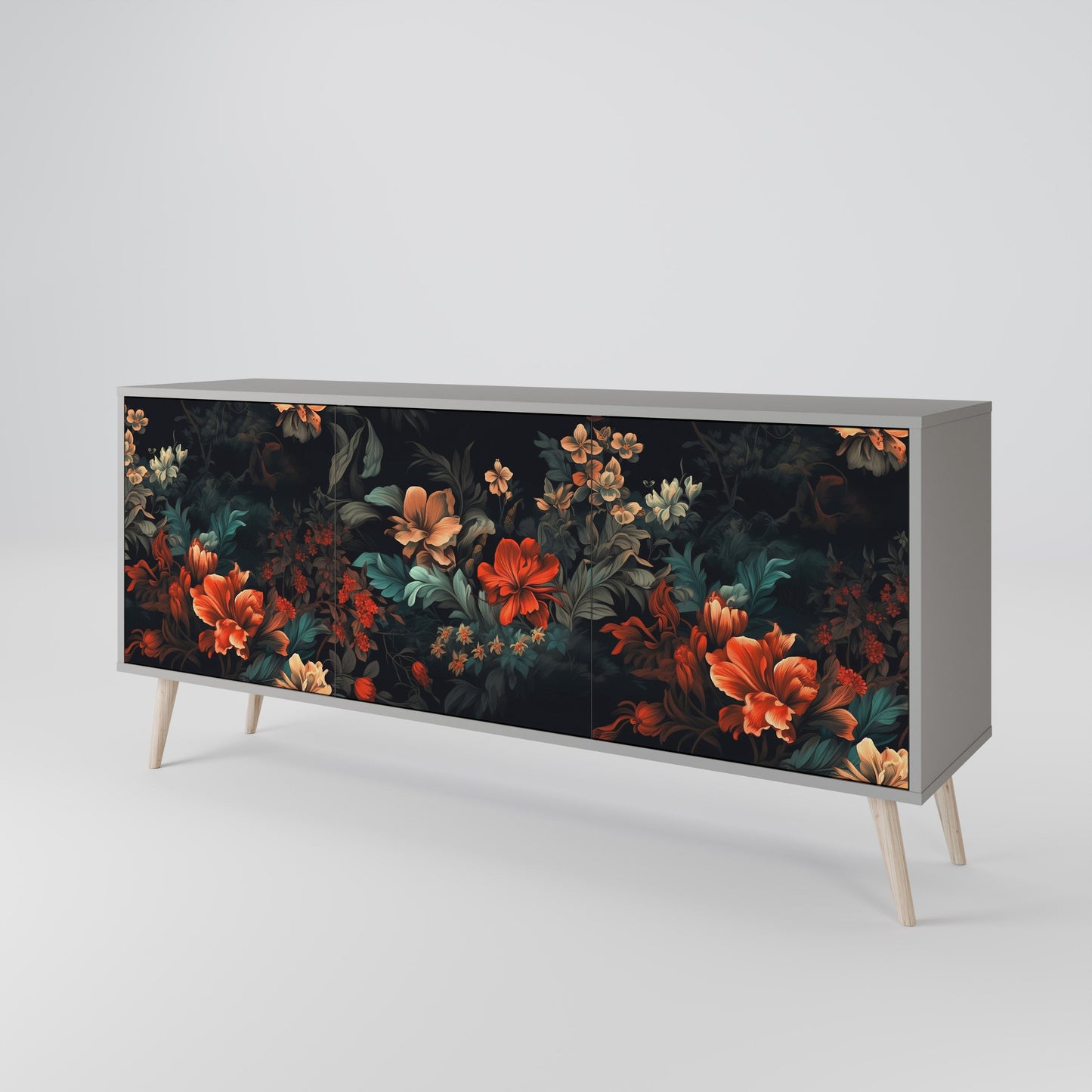 IMAGINARY BLOSSOM 3-Door Sideboard in Grey Finish