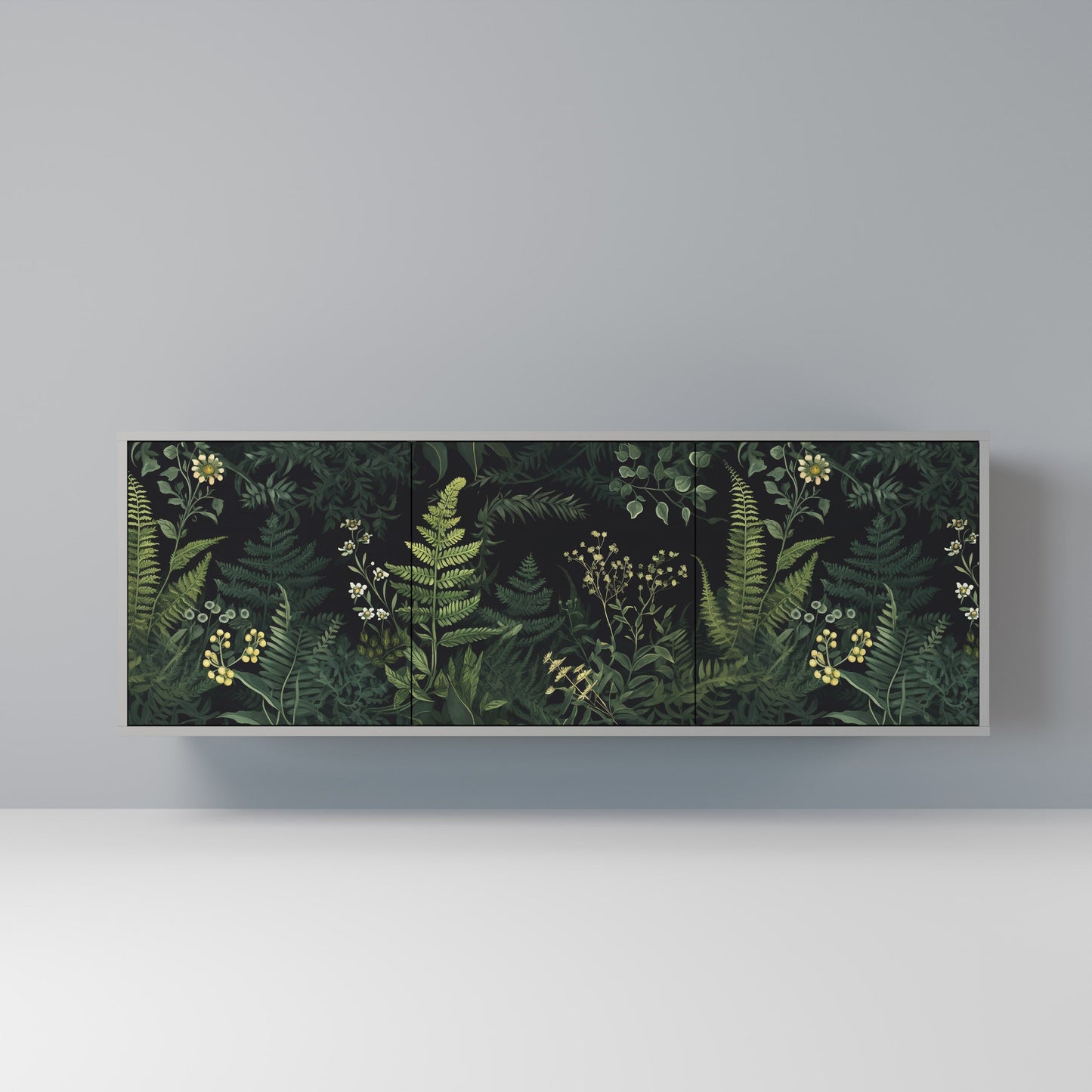 FERN FLOWERS 3-Door Sideboard in Grey Finish