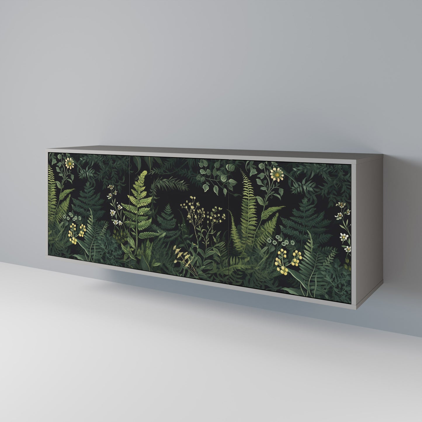 FERN FLOWERS 3-Door Sideboard in Grey Finish