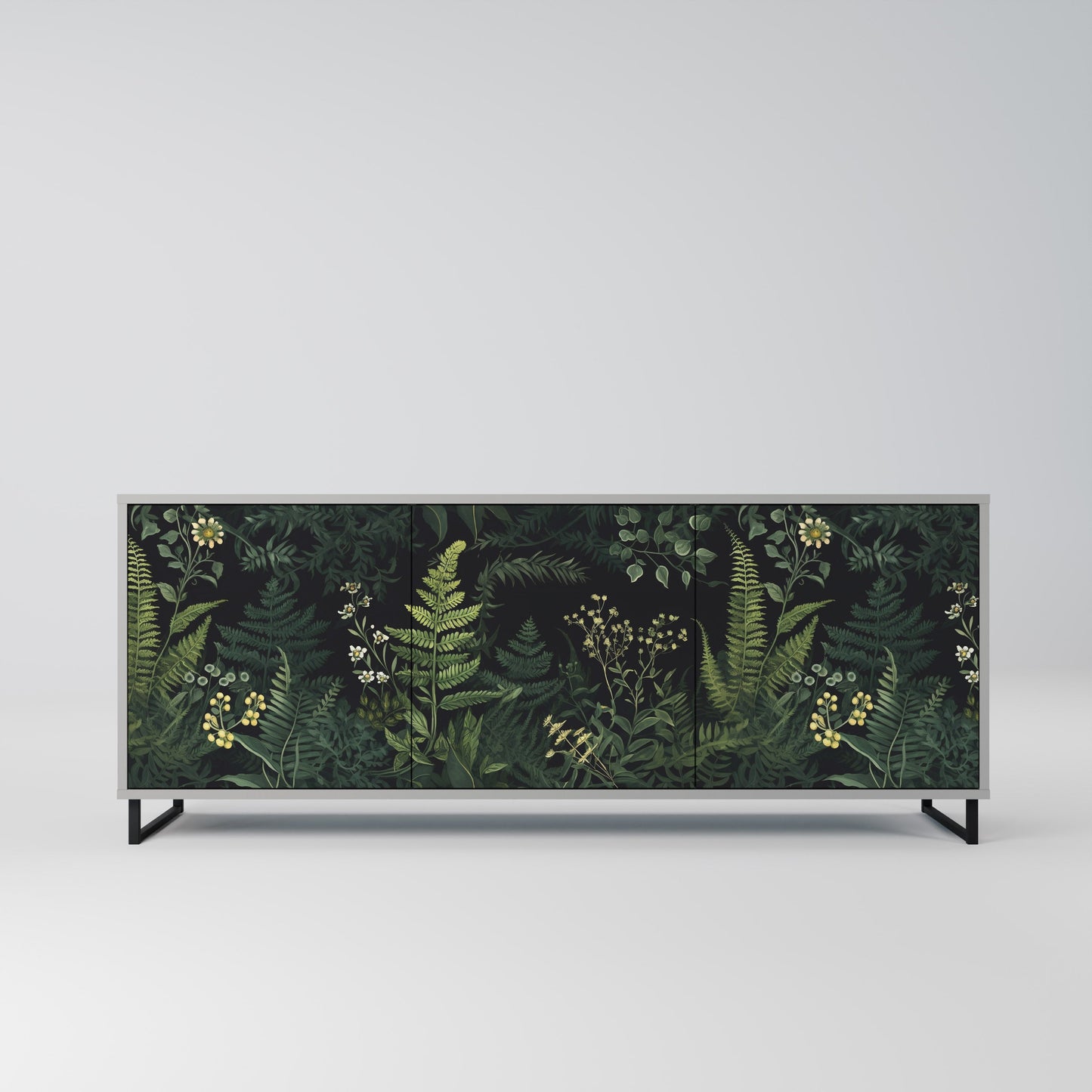 FERN FLOWERS 3-Door Sideboard in Grey Finish