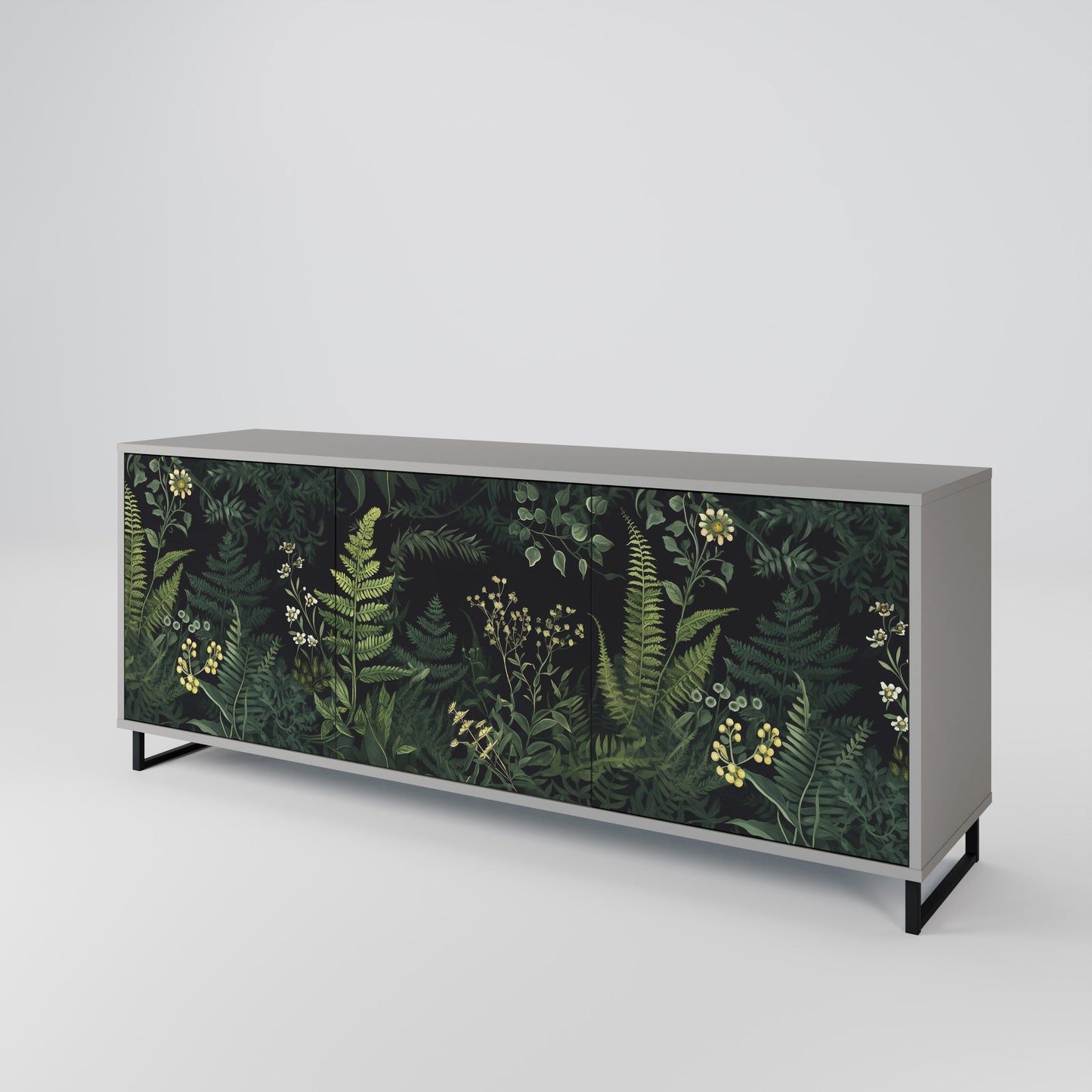 FERN FLOWERS 3-Door Sideboard in Grey Finish