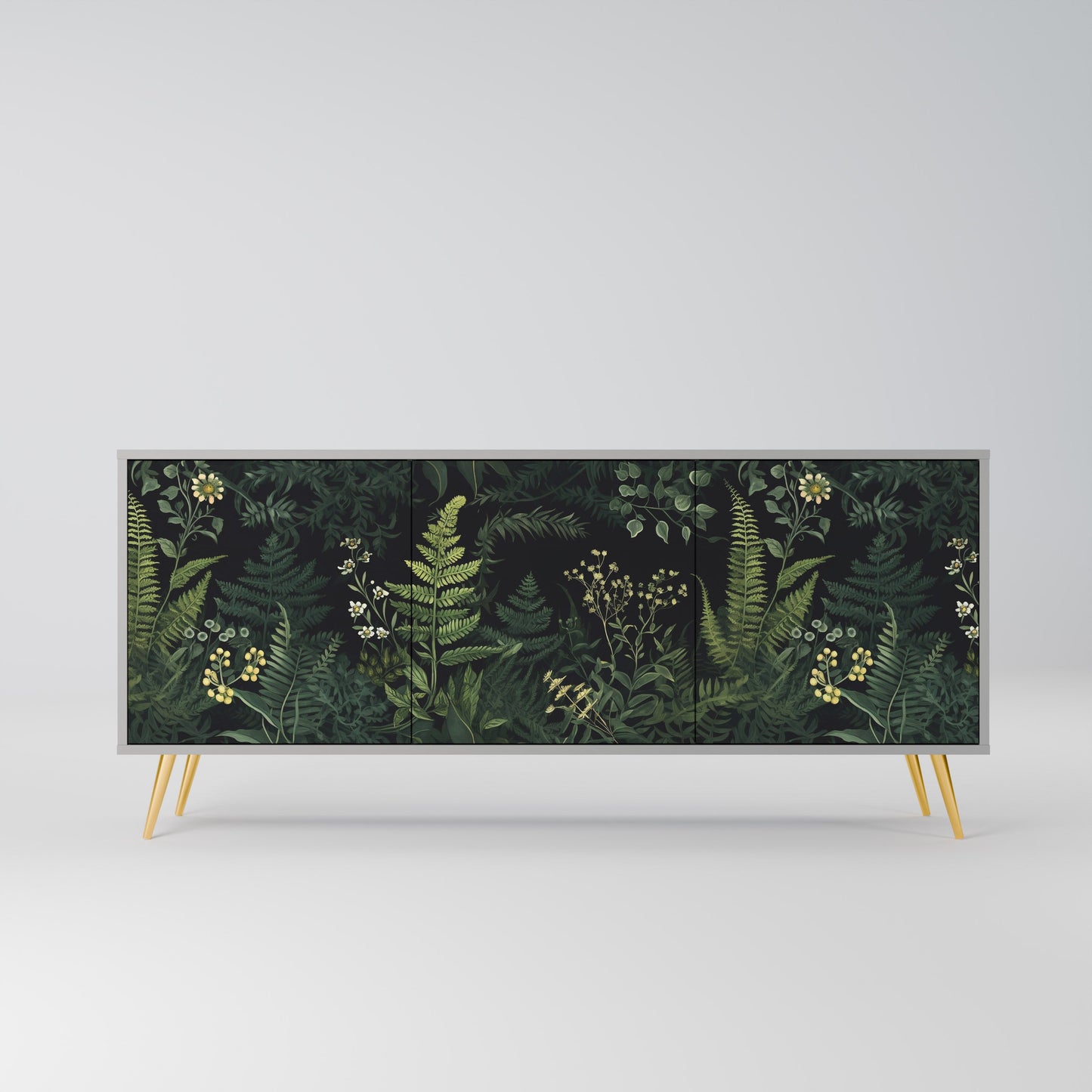 FERN FLOWERS 3-Door Sideboard in Grey Finish