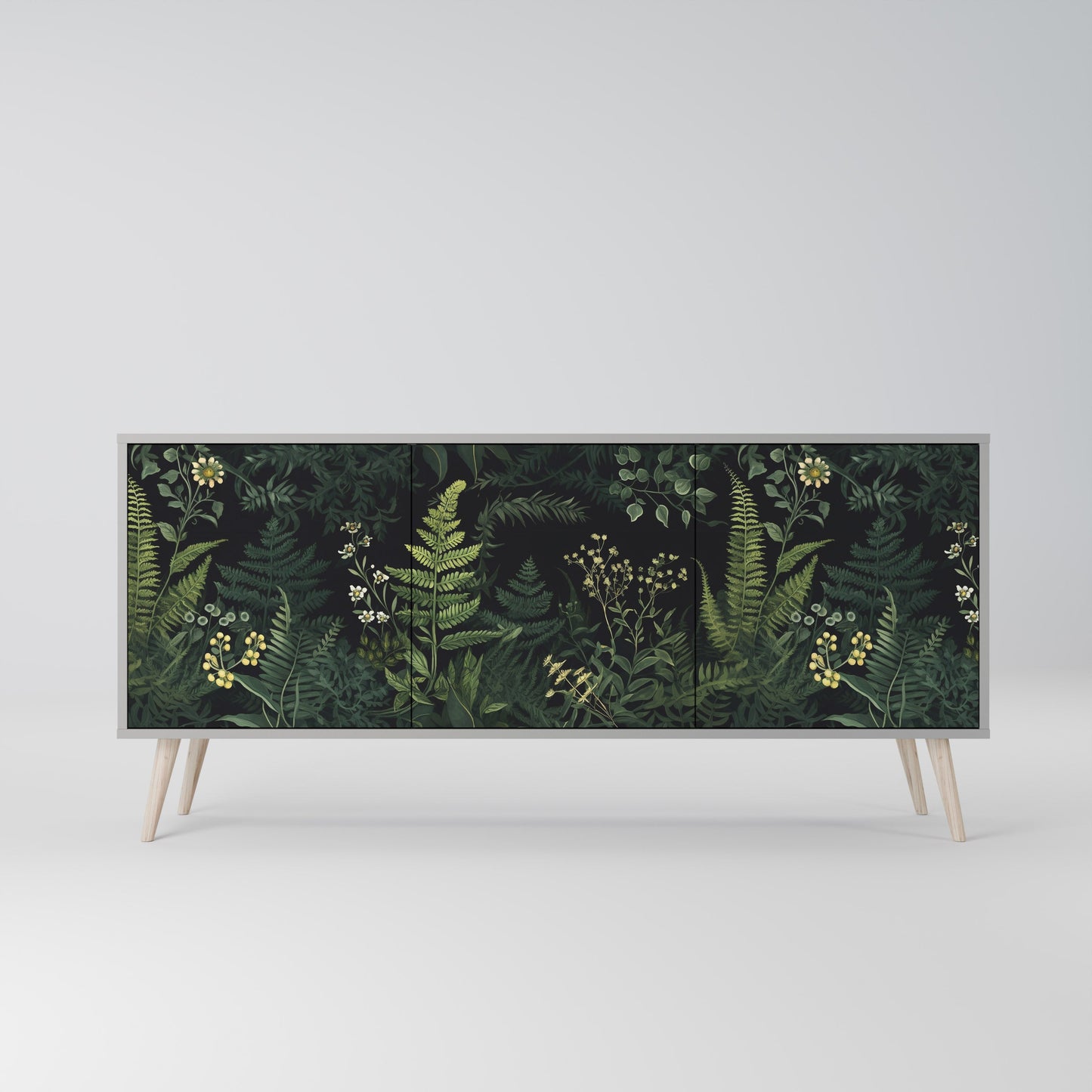 FERN FLOWERS 3-Door Sideboard in Grey Finish