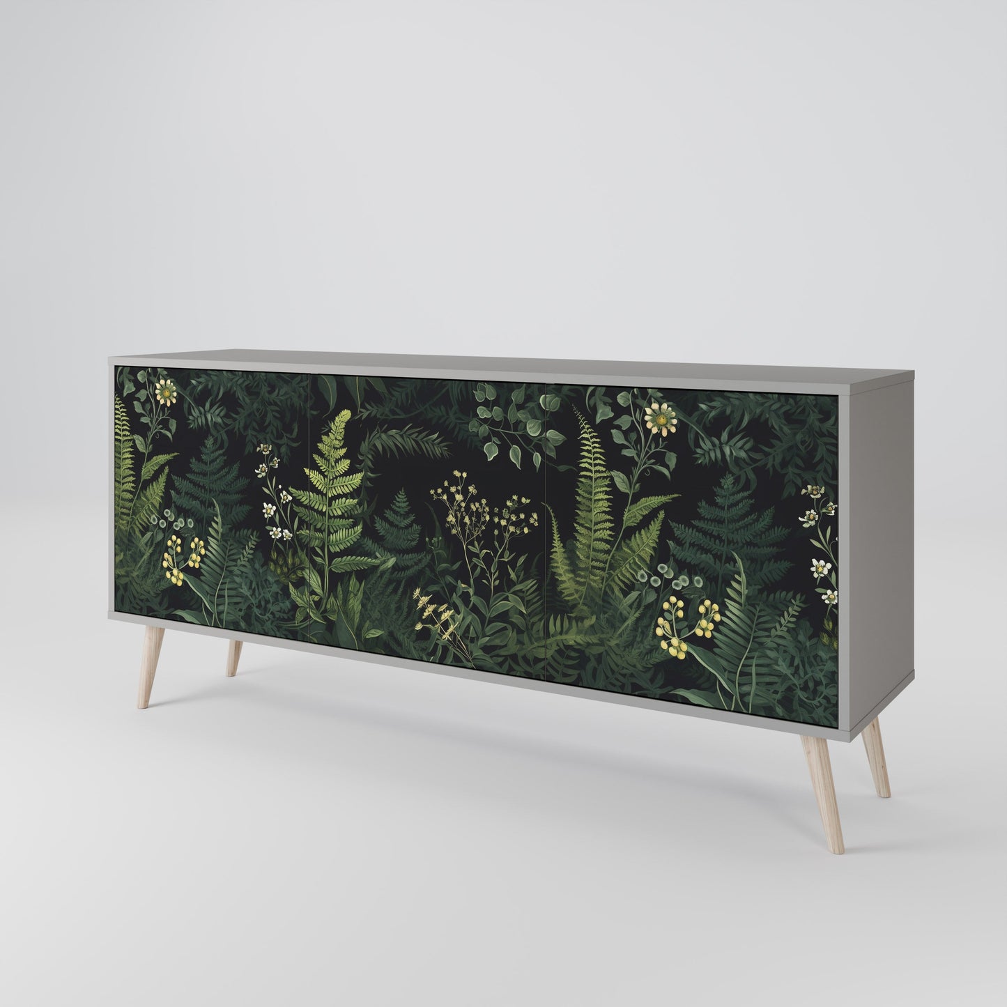 FERN FLOWERS 3-Door Sideboard in Grey Finish