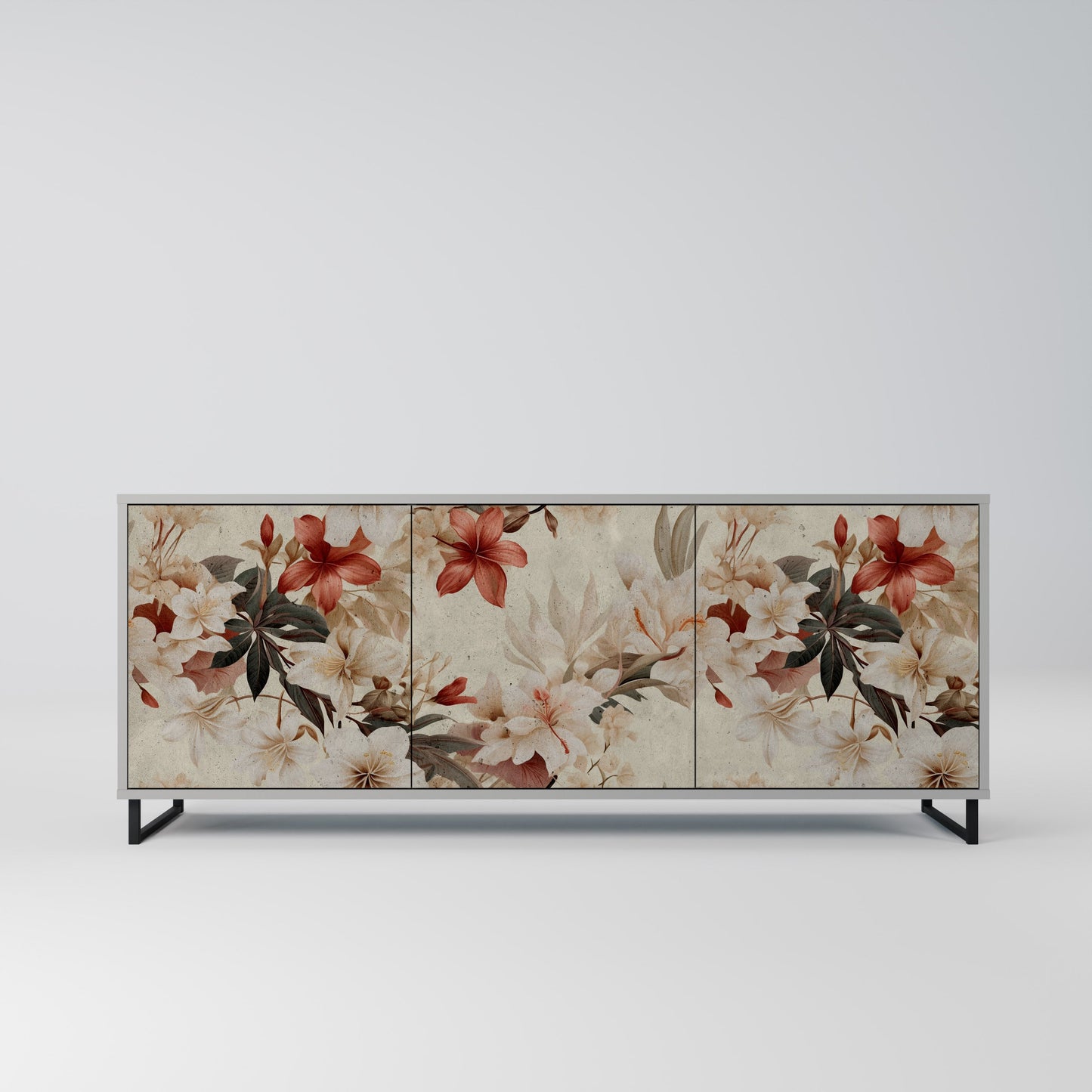 PETAL HARMONY 3-Door Sideboard in Grey Finish