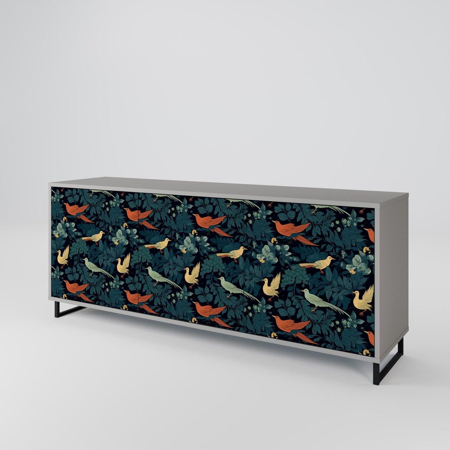 FOWL ORNAMENT 3-Door Sideboard in Grey Finish