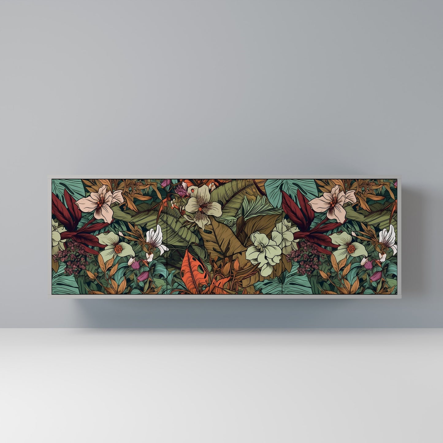 BOTANICAL EMERGENCE 3-Door Sideboard in Grey Finish