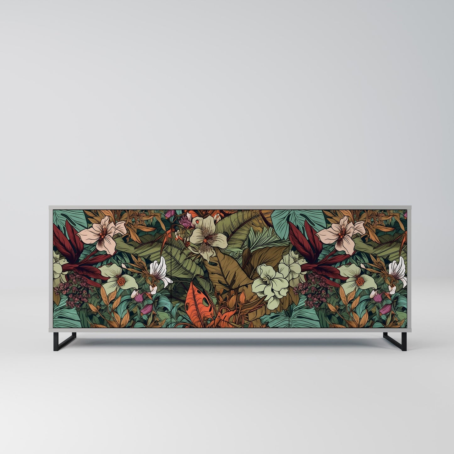 BOTANICAL EMERGENCE 3-Door Sideboard in Grey Finish
