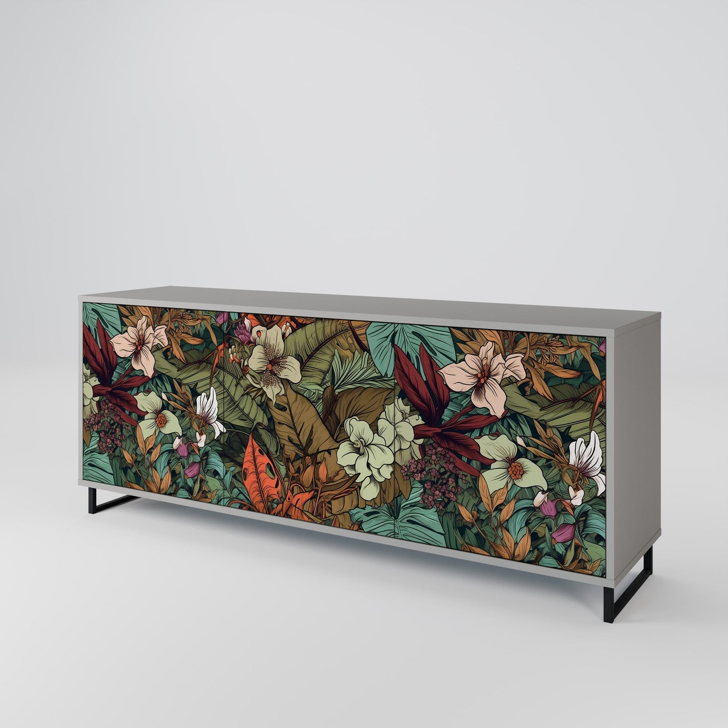 BOTANICAL EMERGENCE 3-Door Sideboard in Grey Finish
