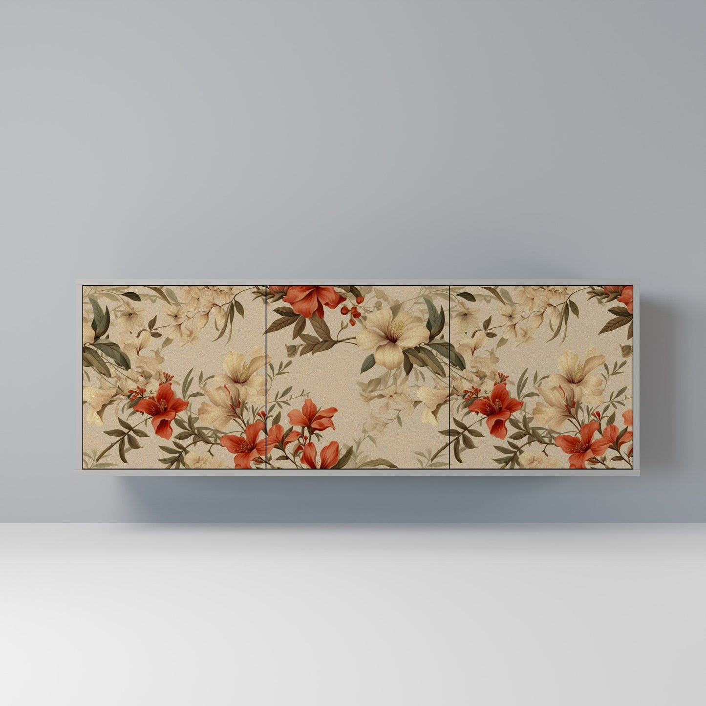 BLOOMING HARMONY 3-Door Sideboard in Grey Finish