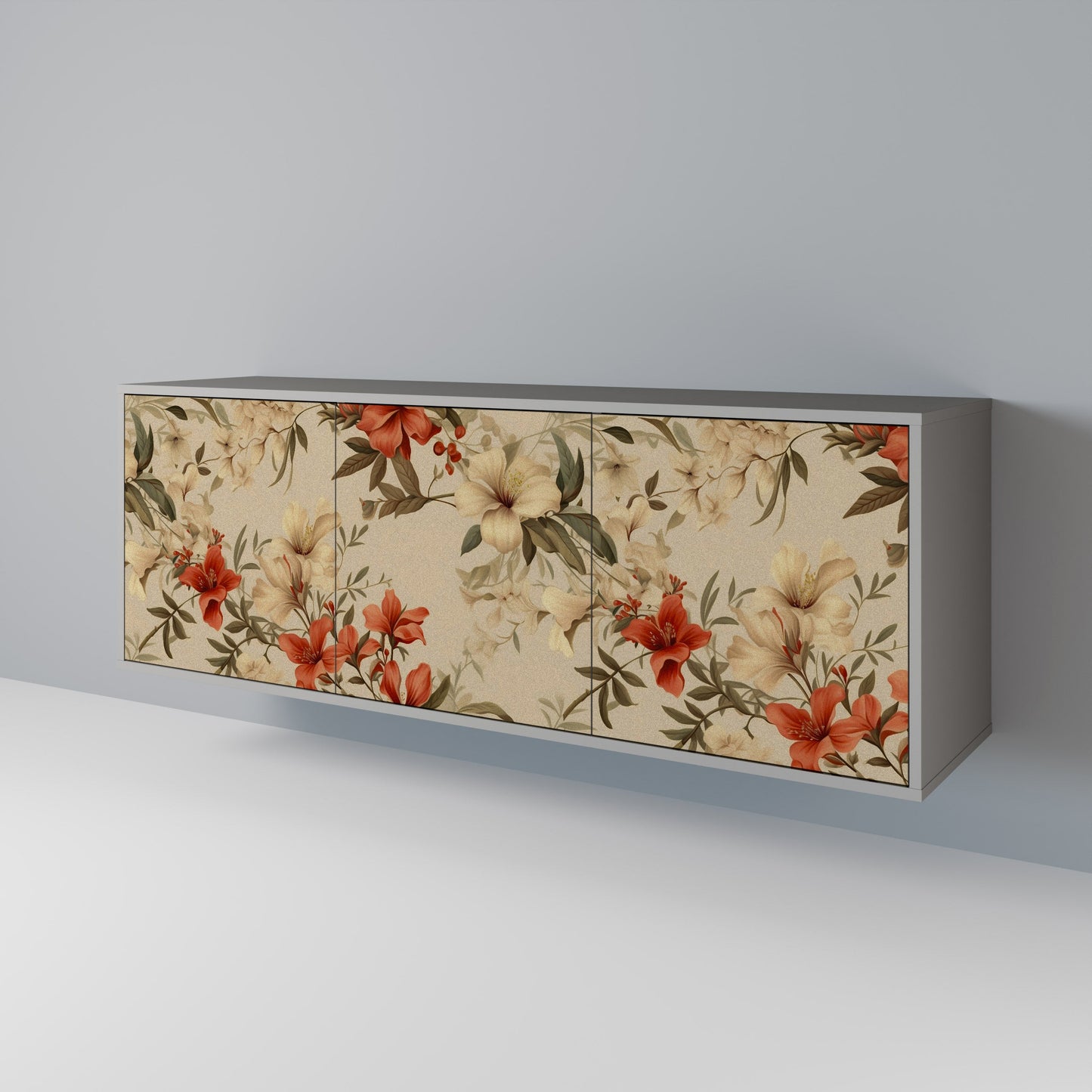 BLOOMING HARMONY 3-Door Sideboard in Grey Finish