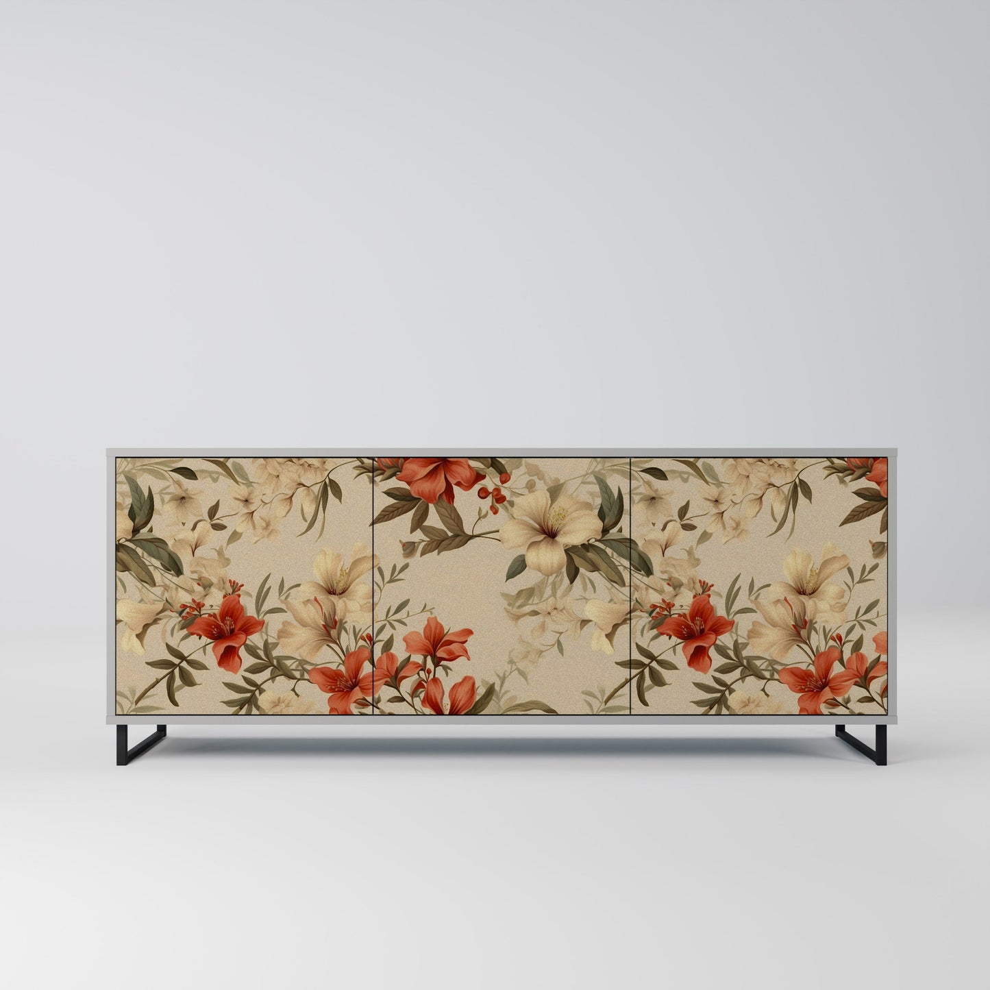 BLOOMING HARMONY 3-Door Sideboard in Grey Finish