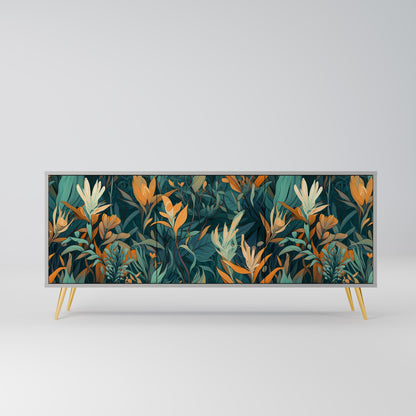 FLORAL SERENITY 3-Door Sideboard in Grey Finish