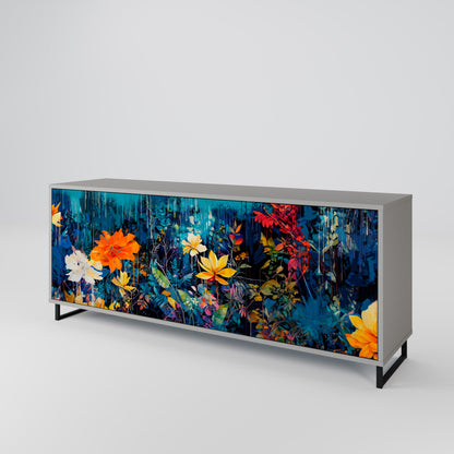 MIDNIGHT BLOSSOM 3-Door Sideboard in Grey Finish