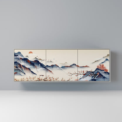 JAPANESE LANDSCAPE 3-Door Sideboard in Grey Finish