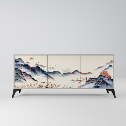 JAPANESE LANDSCAPE 3-Door Sideboard in Grey Finish
